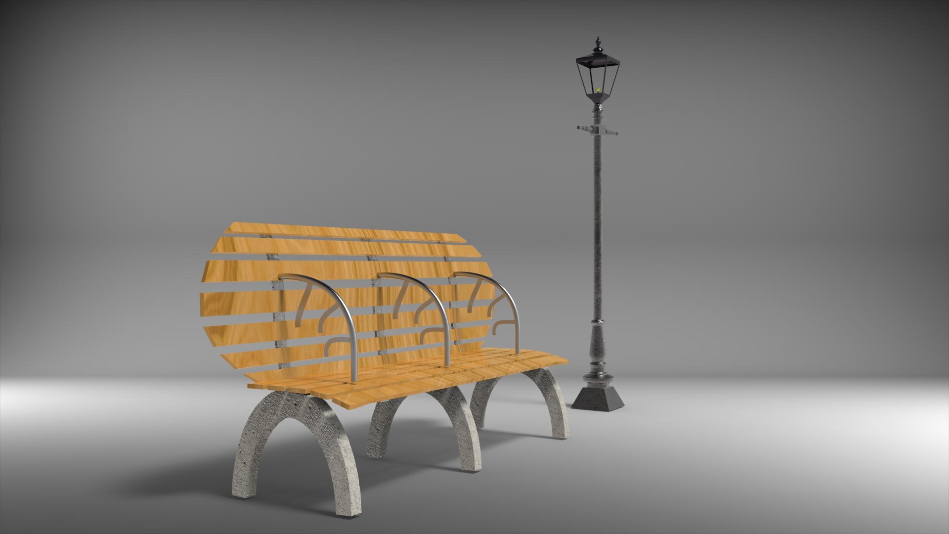 Park Bench and Street Lamp Free 3D Model .fbx Free3D